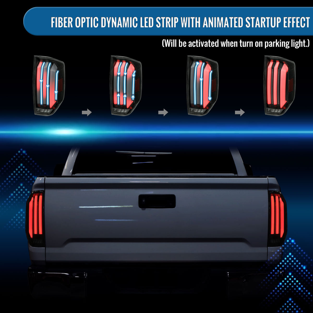 Ronnin - Fits 2014-2021 Toyota Tundra Pickup Truck Full LED Tail Lights Integrated Brake and Sequential Turn Signals + Animated Startup Effect Parking Assembly Pair | Black Smoke | White Tube