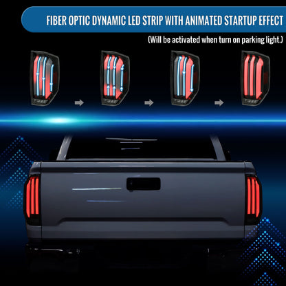 Ronnin - Fits 2014-2021 Toyota Tundra Pickup Truck Full LED Tail Lights Integrated Brake and Sequential Turn Signals + Animated Startup Effect Parking Assembly Pair | Black Smoke | White Tube