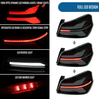 Ronnin - Fits 2015-2021 Subaru WRX | WRX STI US Spec Full LED Tail Lights Animated Startup Effect + Sequential Signal Lamps Assembly Pair | Black Smoke | White Tube