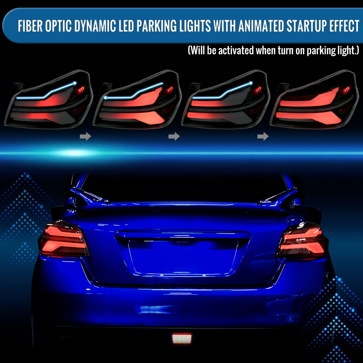 Ronnin - Fits 2015-2021 Subaru WRX | WRX STI US Spec Full LED Tail Lights Animated Startup Effect + Sequential Signal Lamps Assembly Pair | Black Smoke | White Tube