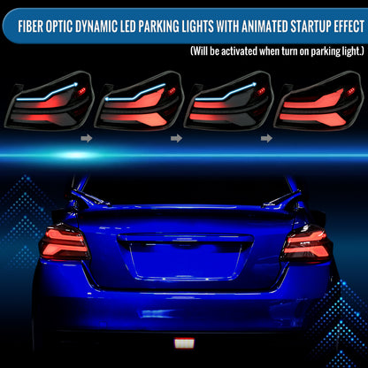 Ronnin - Fits 2015-2021 Subaru WRX | WRX STI US Spec Full LED Tail Lights Animated Startup Effect + Sequential Signal Lamps Assembly Pair | Black Smoke | White Tube
