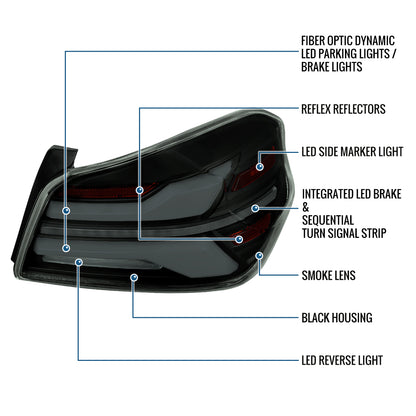 Ronnin - Fits 2015-2021 Subaru WRX | WRX STI US Spec Full LED Tail Lights Animated Startup Effect + Sequential Signal Lamps Assembly Pair | Black Smoke | White Tube