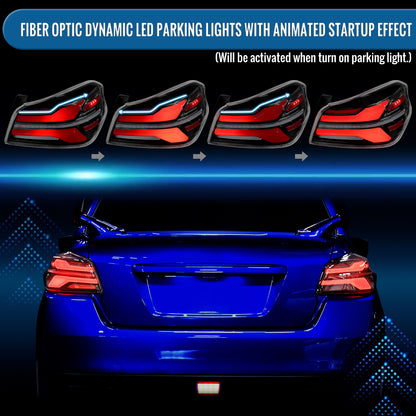 Ronnin - Fits 2015-2021 Subaru WRX | WRX STI US Spec Full LED Tail Lights Animated Startup Effect + Sequential Signal Lamps Assembly Pair | Glossy Black