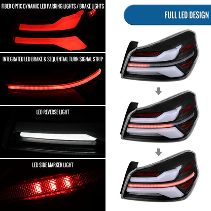 Ronnin - Fits 2015-2021 Subaru WRX | WRX STI US Spec Full LED Tail Lights Animated Startup Effect + Sequential Signal Lamps Assembly Pair | Black | White Tube