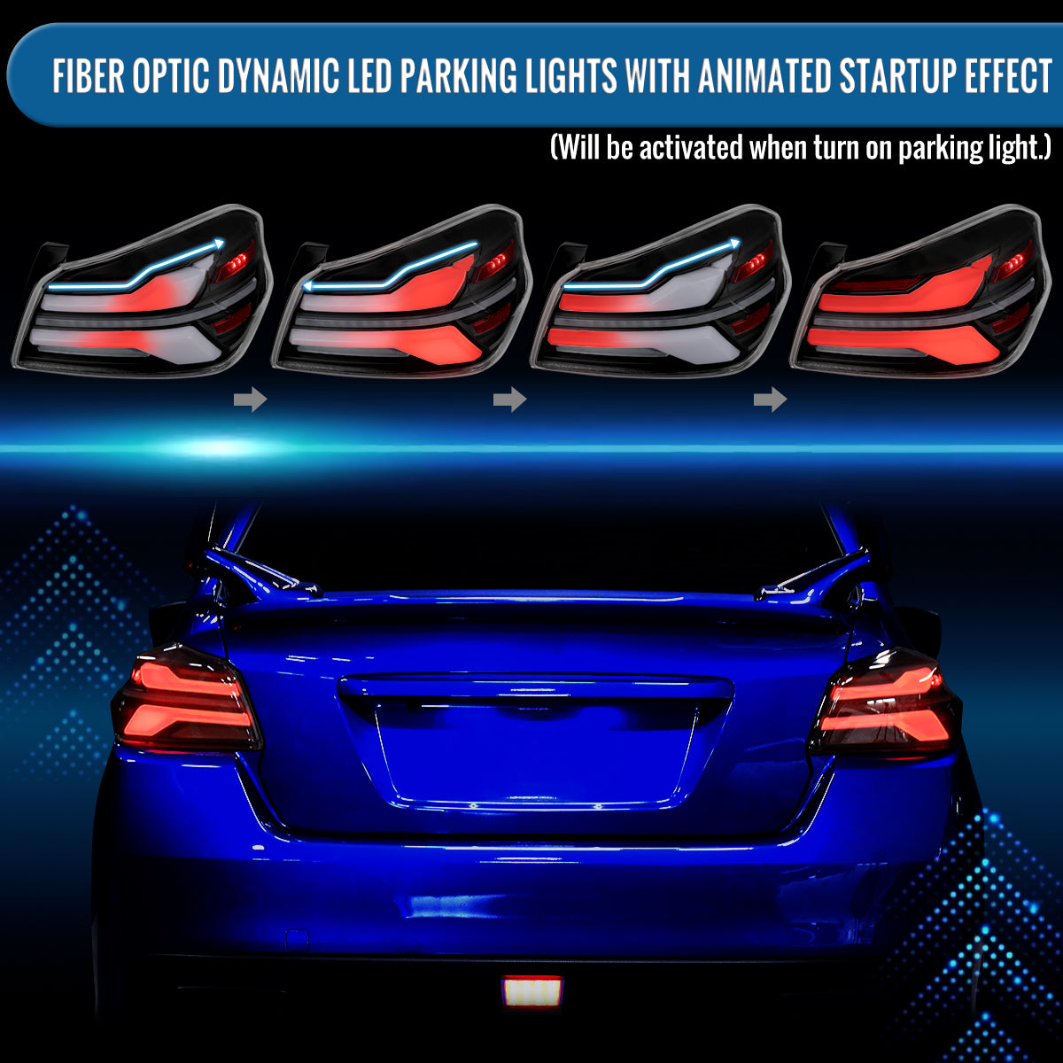 Ronnin - Fits 2015-2021 Subaru WRX | WRX STI US Spec Full LED Tail Lights Animated Startup Effect + Sequential Signal Lamps Assembly Pair | Black | White Tube