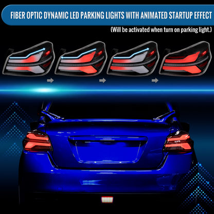 Ronnin - Fits 2015-2021 Subaru WRX | WRX STI US Spec Full LED Tail Lights Animated Startup Effect + Sequential Signal Lamps Assembly Pair | Black | White Tube