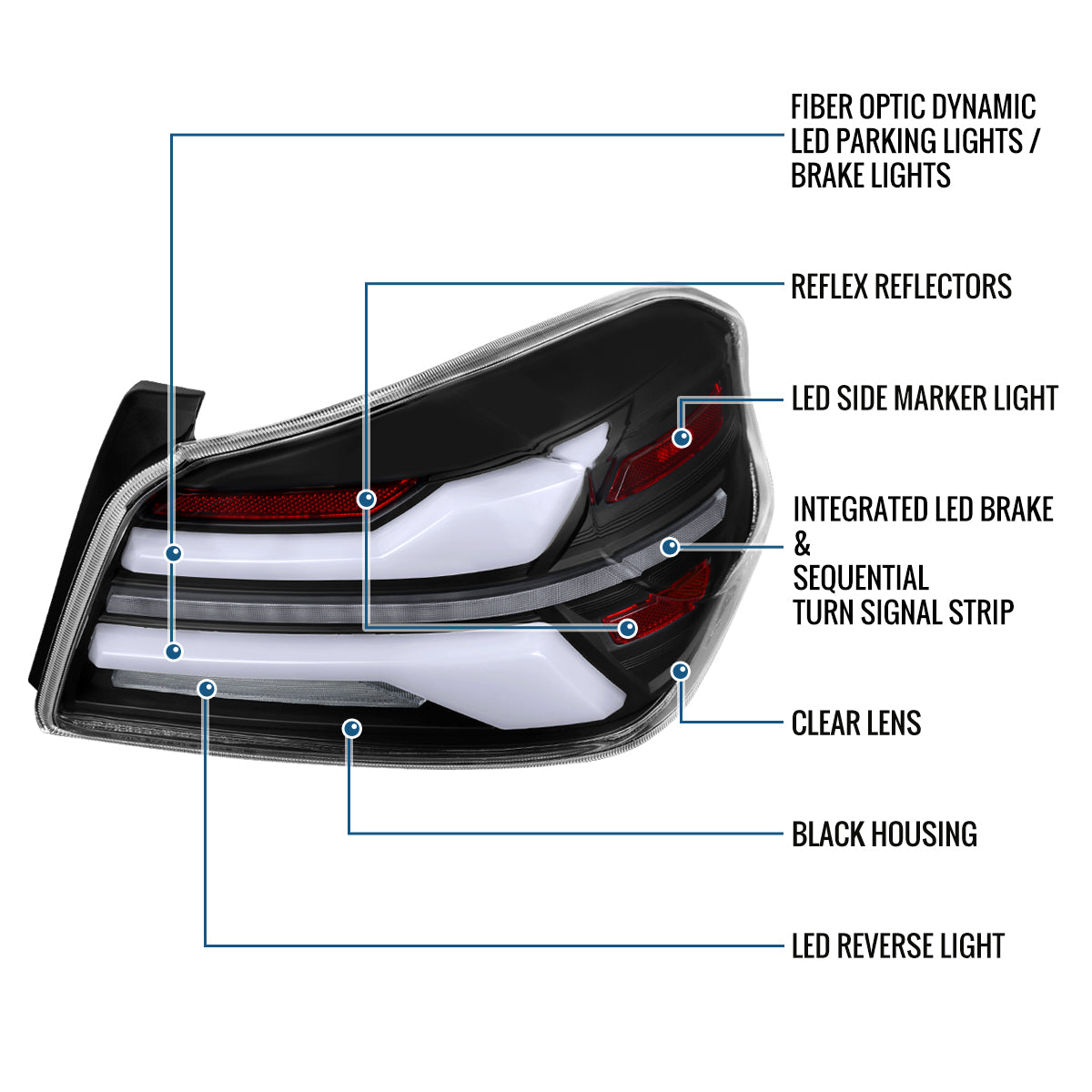 Ronnin - Fits 2015-2021 Subaru WRX | WRX STI US Spec Full LED Tail Lights Animated Startup Effect + Sequential Signal Lamps Assembly Pair | Black | White Tube