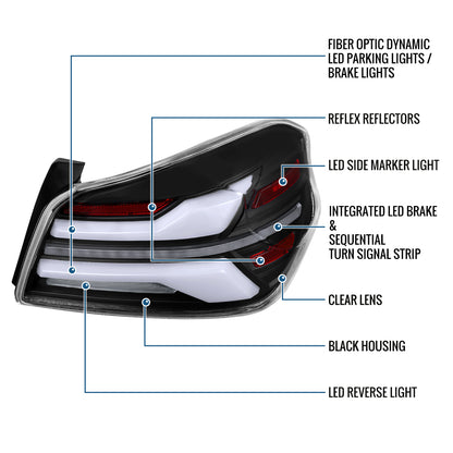 Ronnin - Fits 2015-2021 Subaru WRX | WRX STI US Spec Full LED Tail Lights Animated Startup Effect + Sequential Signal Lamps Assembly Pair | Black | White Tube
