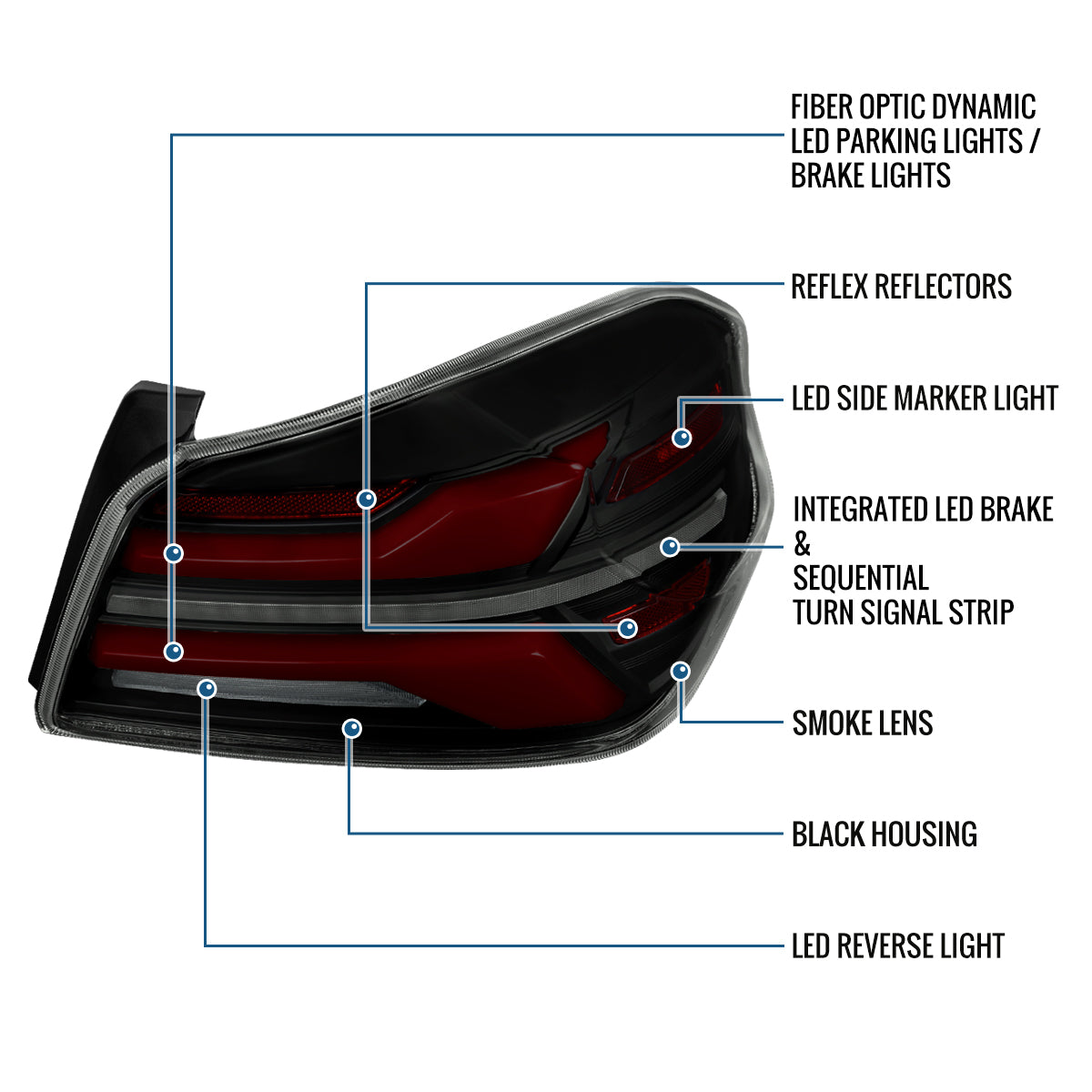 Ronnin - Fits 2015-2021 Subaru WRX | WRX STI US Spec Full LED Tail Lights Animated Startup Effect + Sequential Signal Lamps Assembly Pair | Black Smoke