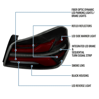 Ronnin - Fits 2015-2021 Subaru WRX | WRX STI US Spec Full LED Tail Lights Animated Startup Effect + Sequential Signal Lamps Assembly Pair | Black Smoke