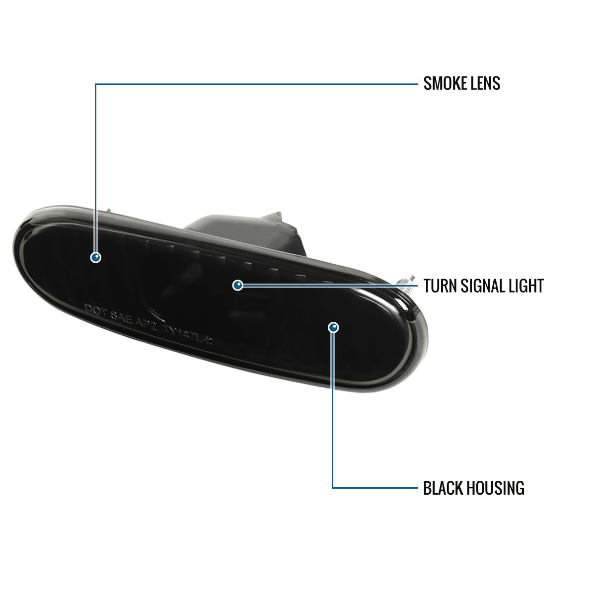 Ronnin - Se adapta a 2000-2005 Luces de Marcador Lateral Delgadas de Repuesto para Parachoques Par de Montaje | Negro Humo