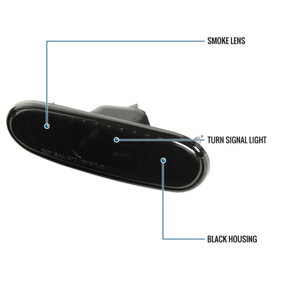 Ronnin - Se adapta a 2000-2005 Luces de Marcador Lateral Delgadas de Repuesto para Parachoques Par de Montaje | Negro Humo