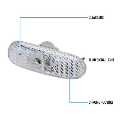 Ronnin - Conjunto de luces de posición laterales para parachoques de repuesto, par | Cromado - Compatible con modelos 2000-2005