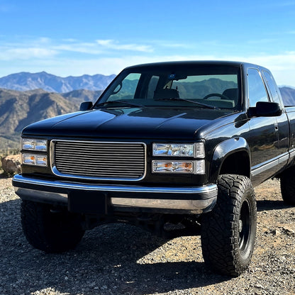 Ronnin - Compatible con GMC C10 C/K Suburban Yukon Sierra de 1994 a 1998 Faros con reflector transparente + Luces de esquina + Conjunto de luces de estacionamiento de parachoques Par | Cromado