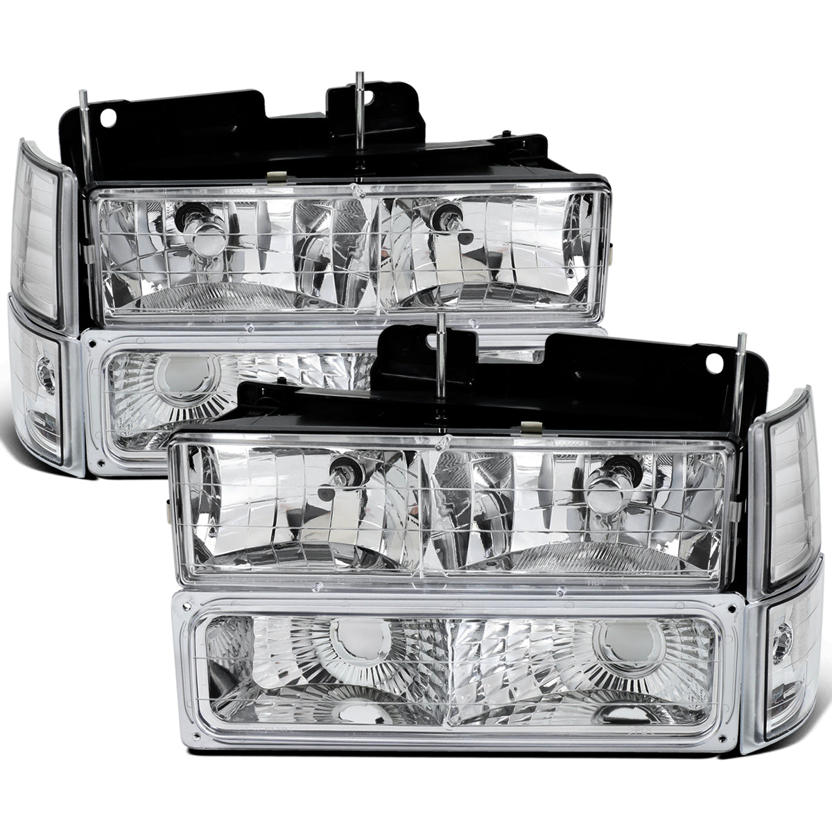 Ronnin - Compatible con GMC C10 C/K Suburban Yukon Sierra de 1994 a 1998 Faros con reflector transparente + Luces de esquina + Conjunto de luces de estacionamiento de parachoques Par | Cromado