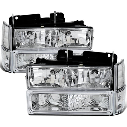 Ronnin - Compatible con GMC C10 C/K Suburban Yukon Sierra de 1994 a 1998 Faros con reflector transparente + Luces de esquina + Conjunto de luces de estacionamiento de parachoques Par | Cromado