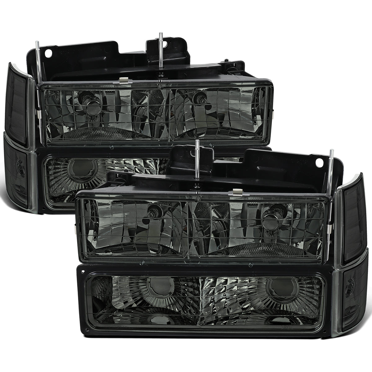 Ronnin - Se adapta a 1994-1998 GMC C10 C/K Suburban Yukon Sierra Faros con reflector transparente + Luces de esquina + Conjunto de luces de estacionamiento para parachoques Par | Ahumado