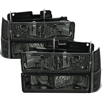 Ronnin - Se adapta a 1994-1998 GMC C10 C/K Suburban Yukon Sierra Faros con reflector transparente + Luces de esquina + Conjunto de luces de estacionamiento para parachoques Par | Ahumado
