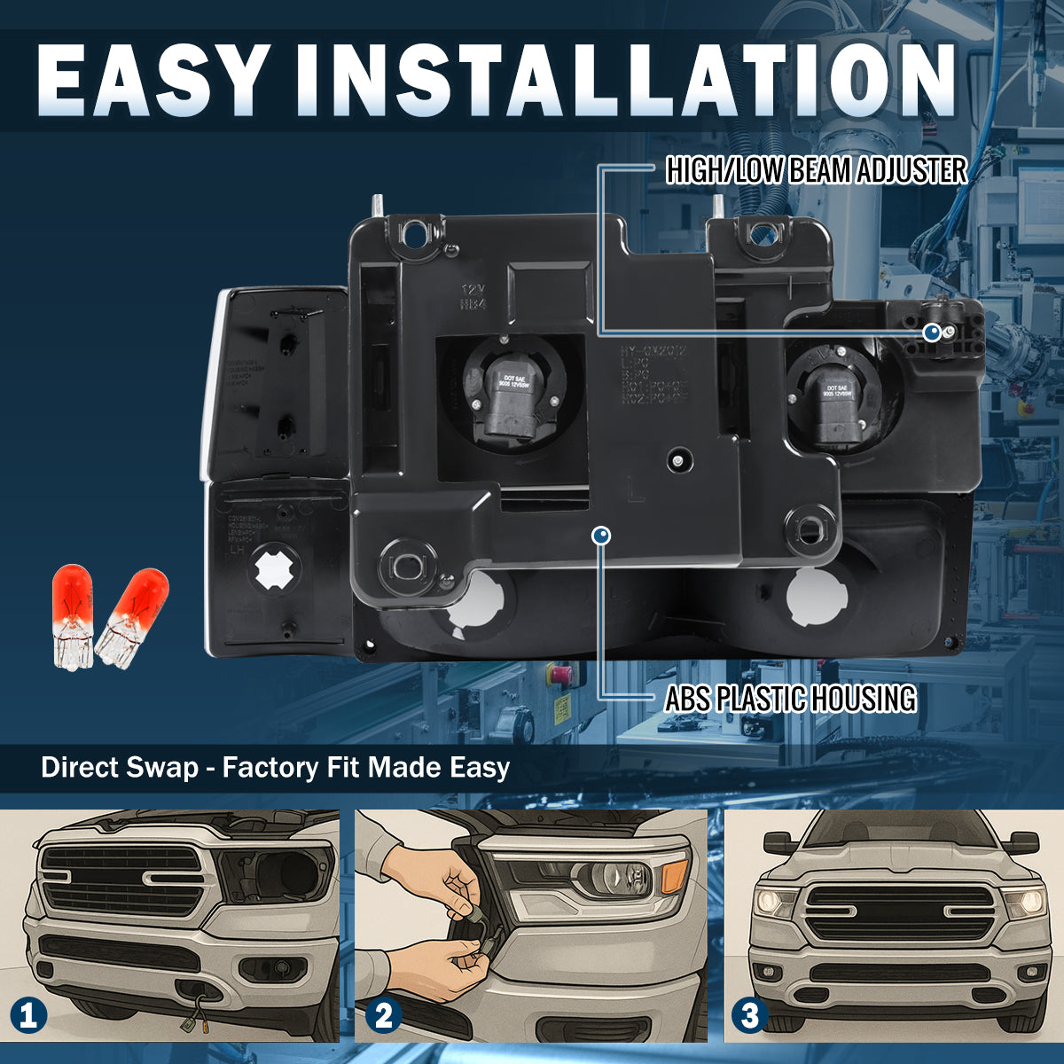 Ronnin - Compatible con GMC C10 C/K Suburban Yukon Sierra 1994-1998 Faros delanteros con reflector transparente + luces de esquina + luces de estacionamiento de parachoques. Par | Negro