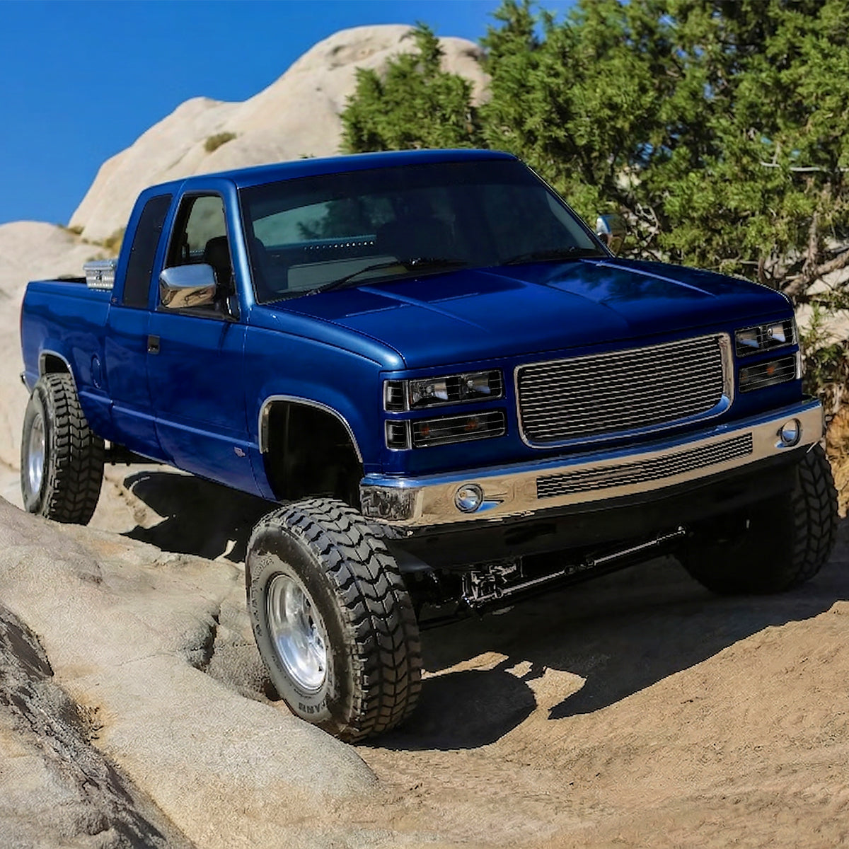 Ronnin - Compatible con GMC C10 C/K Suburban Yukon Sierra 1994-1998 Faros delanteros con reflector transparente + luces de esquina + luces de estacionamiento de parachoques. Par | Negro