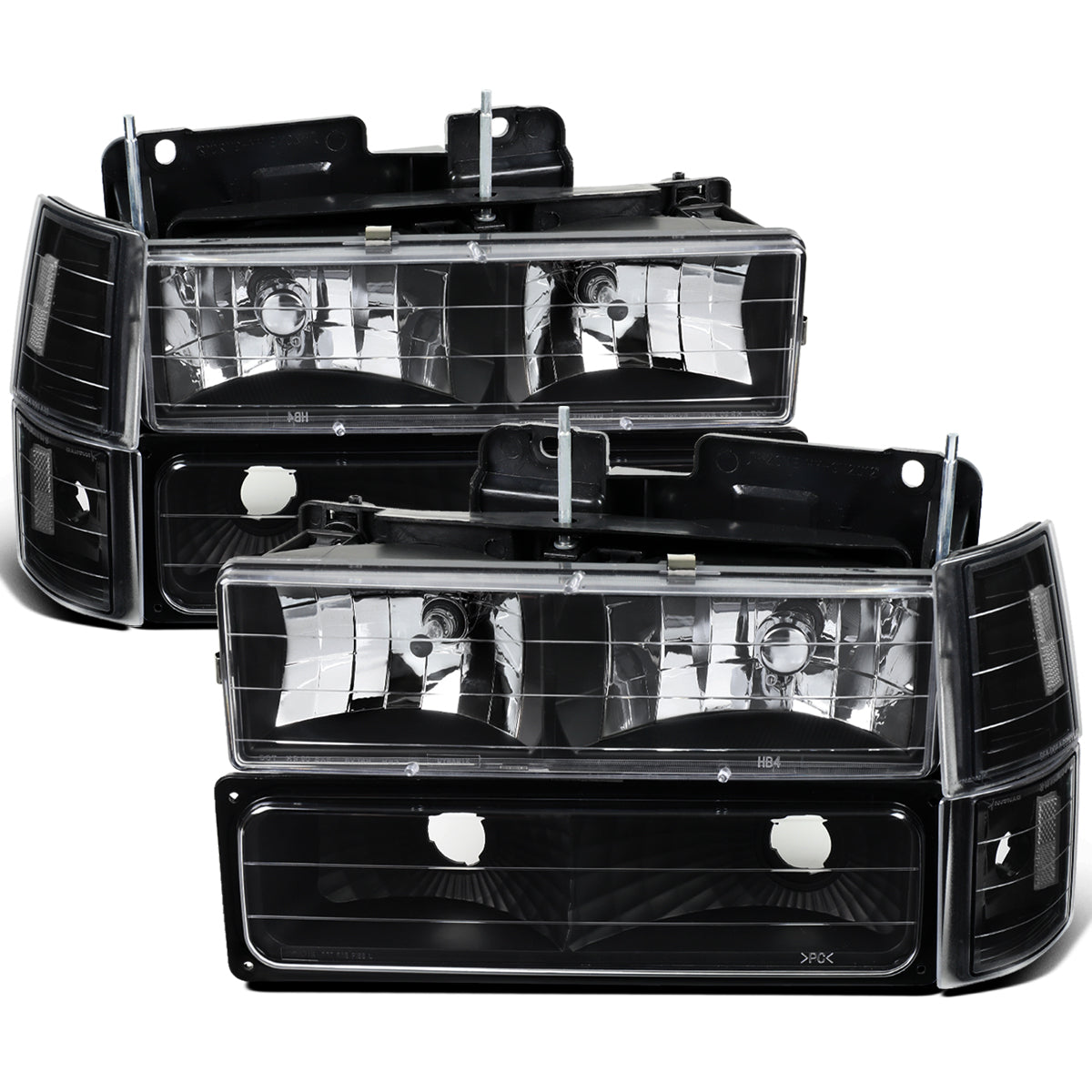 Ronnin - Compatible con GMC C10 C/K Suburban Yukon Sierra 1994-1998 Faros delanteros con reflector transparente + luces de esquina + luces de estacionamiento de parachoques. Par | Negro