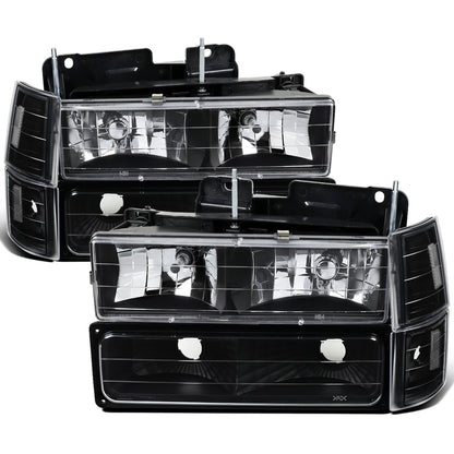 Ronnin - Compatible con GMC C10 C/K Suburban Yukon Sierra 1994-1998 Faros delanteros con reflector transparente + luces de esquina + luces de estacionamiento de parachoques. Par | Negro