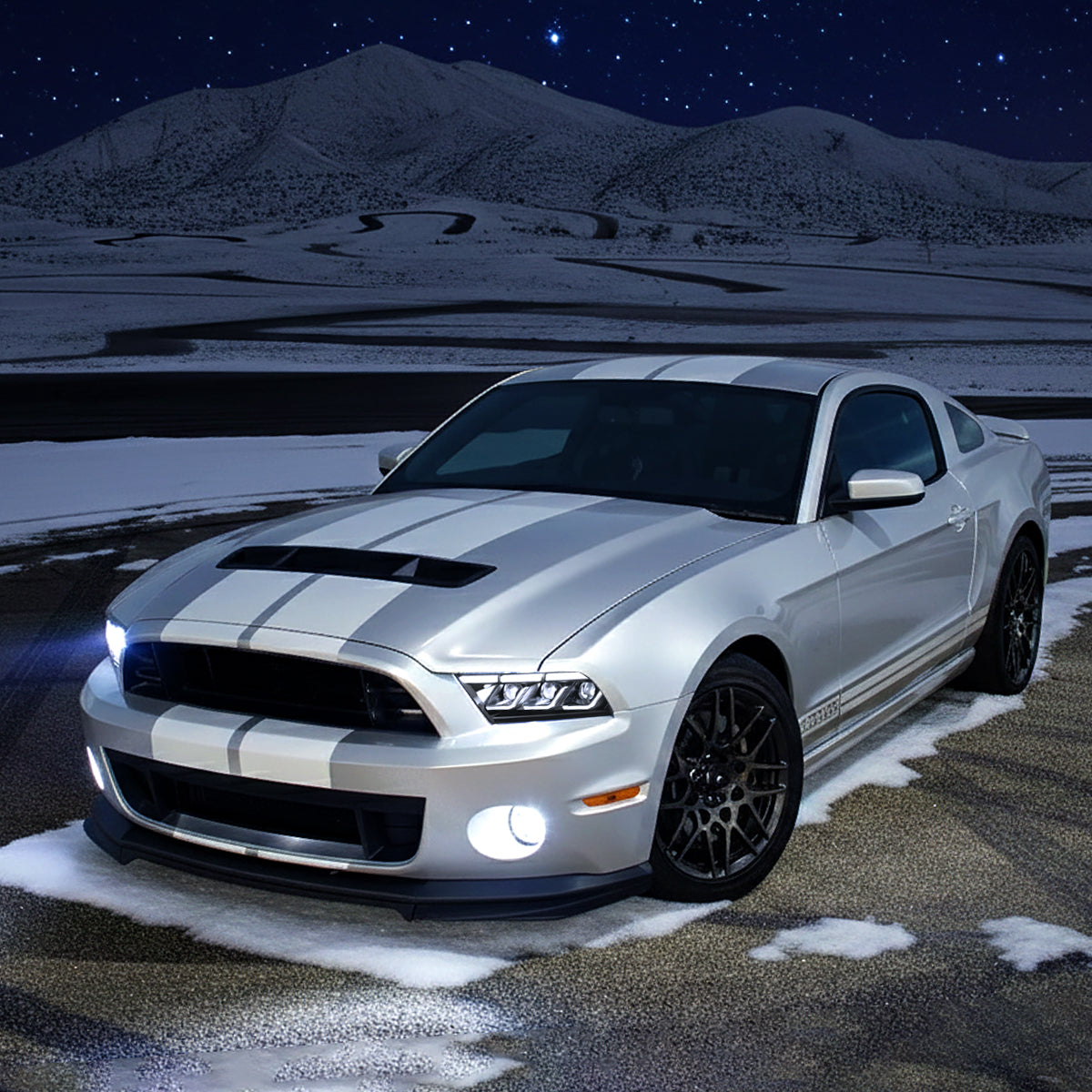 Ronnin - Fits 2010-2014 Ford Mustang Upgraded Replacement Full LED Triple Projector Headlights Switchback Sequential Signal + Animated Startup Effect Assembly Pair | Black