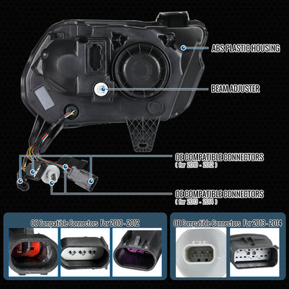 Ronnin - Fits 2010-2014 Ford Mustang Upgraded Replacement Full LED Triple Projector Headlights Switchback Sequential Signal + Animated Startup Effect Assembly Pair | Black