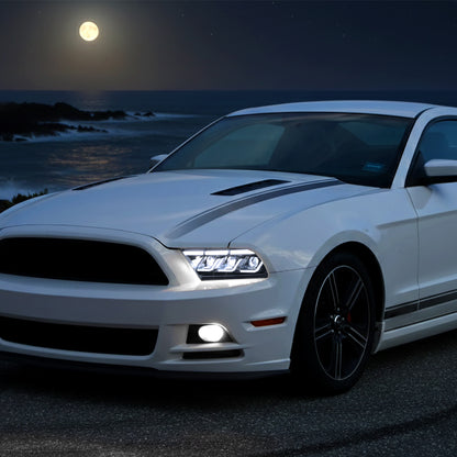 Ronnin - Fits 2010-2014 Ford Mustang Upgraded Replacement Full LED Triple Projector Headlights Switchback Sequential Signal + Animated Startup Effect Assembly Pair | Black