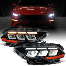 Ronnin - Fits 2018-2023 Ford Mustang Full LED Upgraded Triple Projector Headlights Switchback Sequential Signal + Animated Startup Effect Pair | Glossy Black