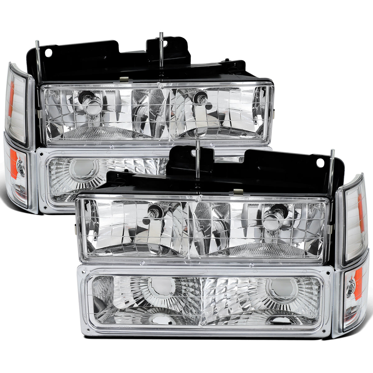 Ronnin - Compatible con GMC C10 C/K Suburban Yukon Sierra de 1994-1998 Faros Delanteros + Intermitentes + Luces de Estacionamiento de Parachoques Ensamblaje Par | Cromo