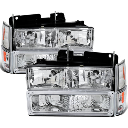 Ronnin - Compatible con GMC C10 C/K Suburban Yukon Sierra de 1994-1998 Faros Delanteros + Intermitentes + Luces de Estacionamiento de Parachoques Ensamblaje Par | Cromo
