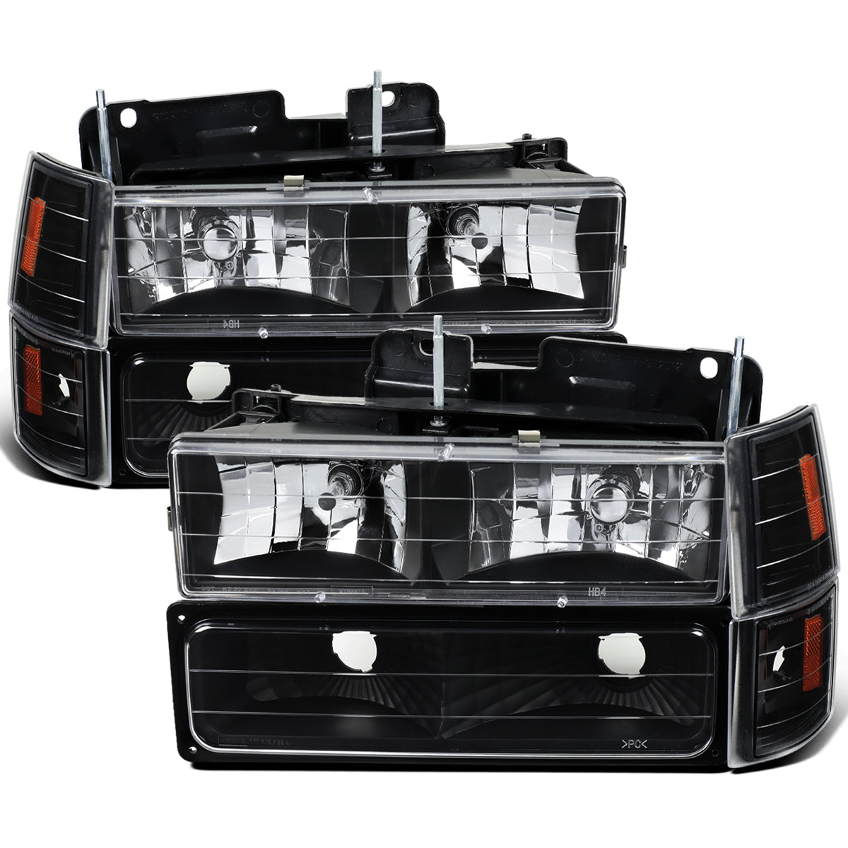 Ronnin - Compatible con GMC C10 C/K Suburban Yukon Sierra de 1994-1998 Faros delanteros + Luces de esquina + Conjunto de luces de estacionamiento de parachoques | Par | Negro