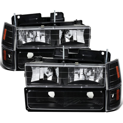 Ronnin - Compatible con GMC C10 C/K Suburban Yukon Sierra de 1994-1998 Faros delanteros + Luces de esquina + Conjunto de luces de estacionamiento de parachoques | Par | Negro