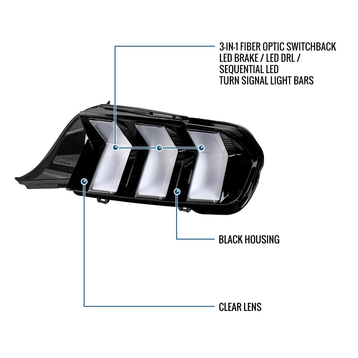 2024-2026 Ford Mustang Full LED Animated Startup + Yellow and Red Switchback Sequential Turn Signals Tail Lights Assembly Pair | Black