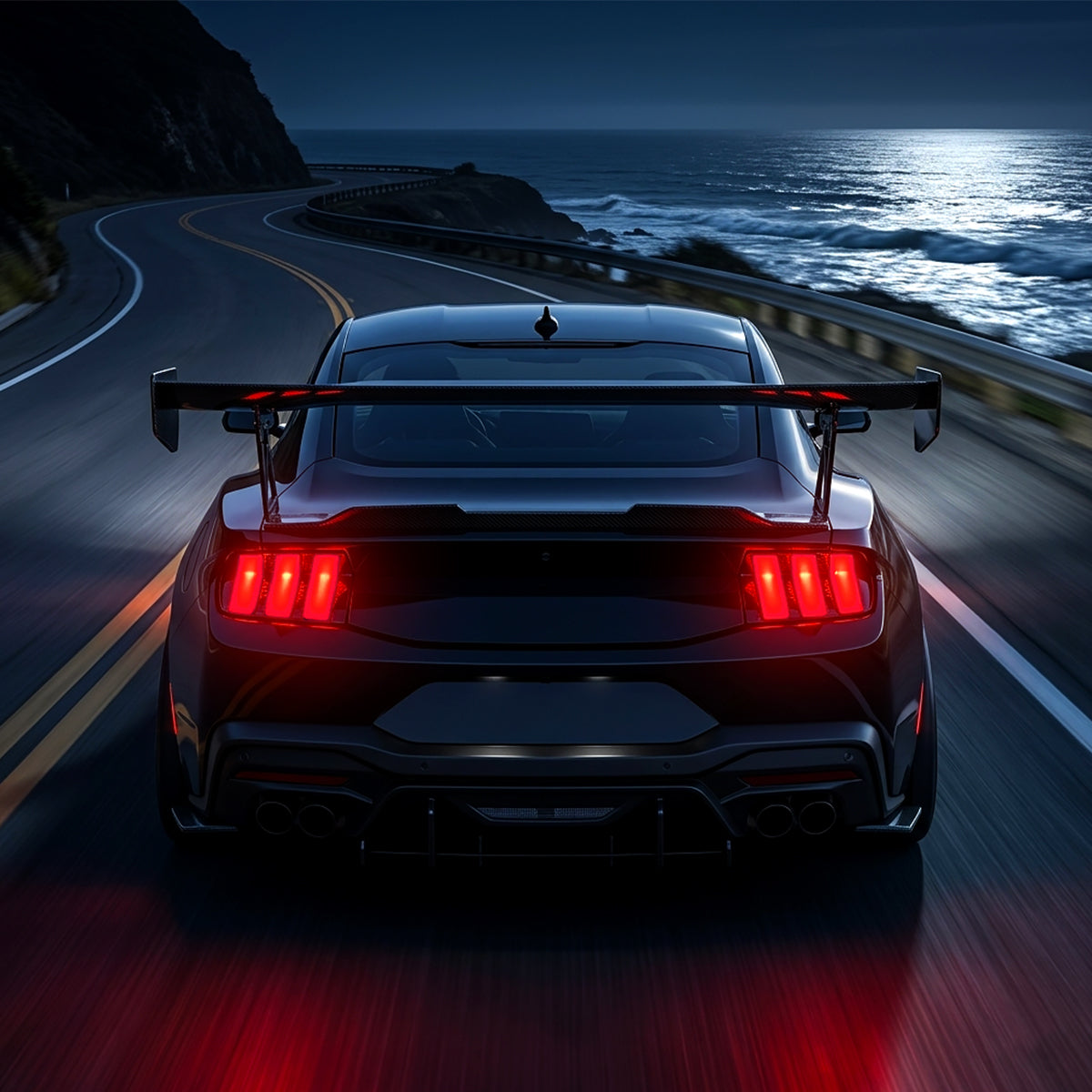 2024-2026 Ford Mustang Full LED Animated Startup + Yellow and Red Switchback Sequential Turn Signals Tail Lights Assembly Pair | Black