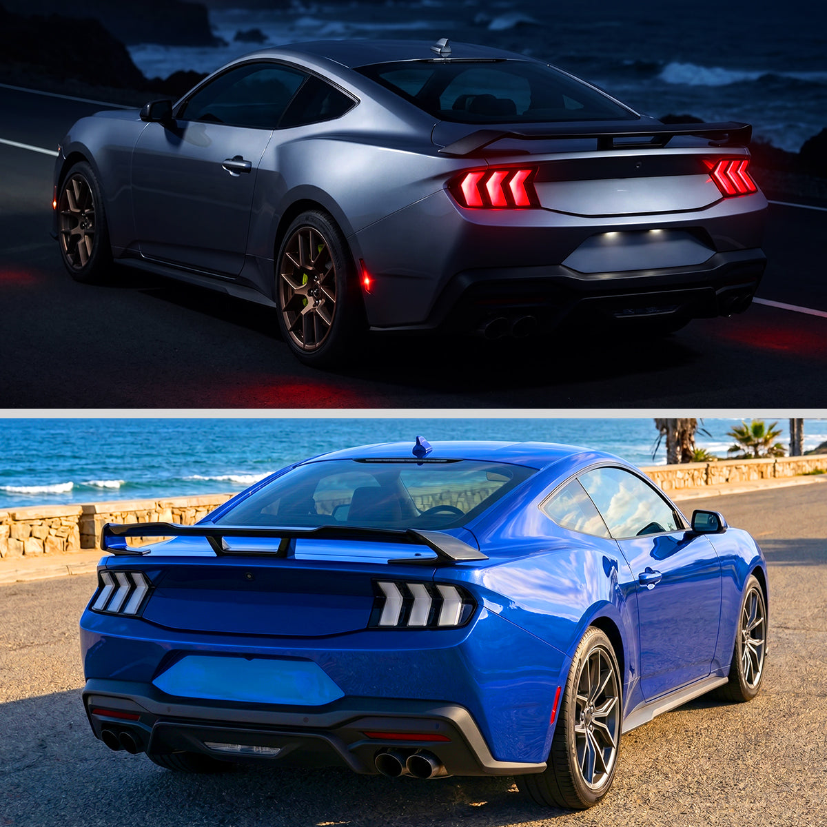 2024-2026 Ford Mustang Full LED Animated Startup + Yellow and Red Switchback Sequential Turn Signals Tail Lights Assembly Pair | Black