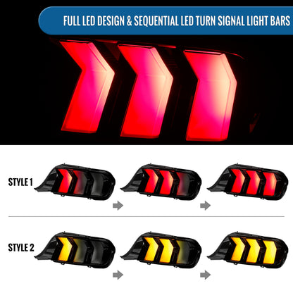 2024-2026 Ford Mustang Full LED Animated Startup + Yellow and Red Switchback Sequential Turn Signals Tail Lights Assembly Pair | Black Smoke