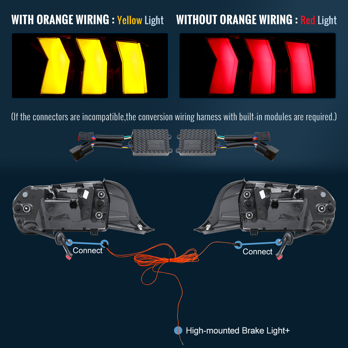 2024-2026 Ford Mustang Full LED Animated Startup + Yellow and Red Switchback Sequential Turn Signals Tail Lights Assembly Pair | Black Smoke