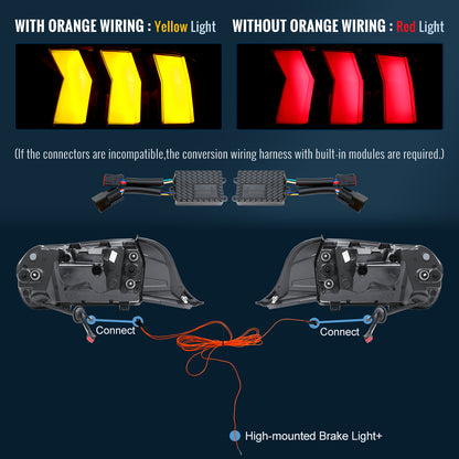2024-2026 Ford Mustang Full LED Animated Startup + Yellow and Red Switchback Sequential Turn Signals Tail Lights Assembly Pair | Black Smoke