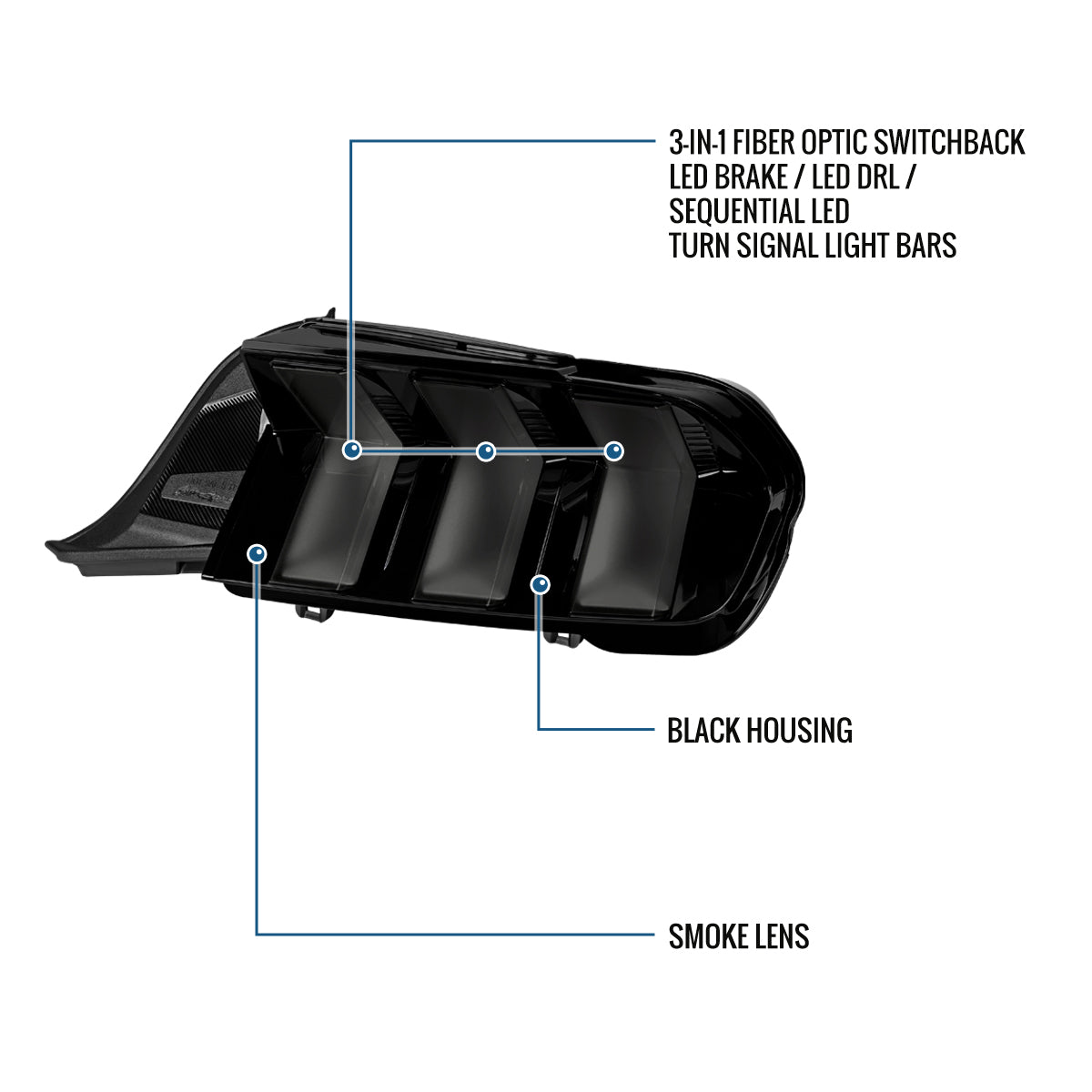 2024-2026 Ford Mustang Full LED Animated Startup + Yellow and Red Switchback Sequential Turn Signals Tail Lights Assembly Pair | Black Smoke
