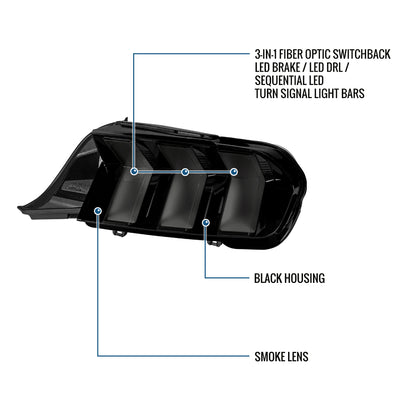 2024-2026 Ford Mustang Full LED Animated Startup + Yellow and Red Switchback Sequential Turn Signals Tail Lights Assembly Pair | Black Smoke