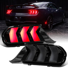 2024-2026 Ford Mustang Full LED Animated Startup + Yellow and Red Switchback Sequential Turn Signals Tail Lights Assembly Pair | Black Smoke