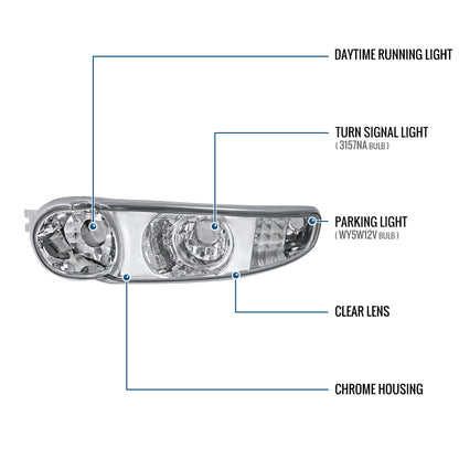 Ronnin - Fits 2000-2007 GMC Sierra Yukon XL Denali Bumper Turn Signal Lights  Replacement Pair | Chrome