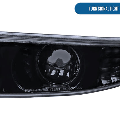 Ronnin - Fits 2000-2007 GMC Sierra Yukon XL Denali Bumper Turn Signal Lights  Replacement Pair | Black Smoke