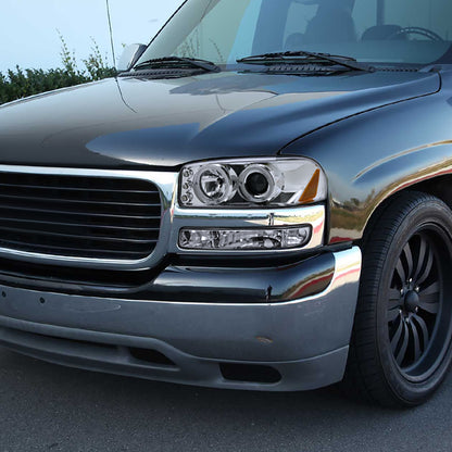 Ronnin - Fits 1999-2007 GMC Sierra Classic Yukon XL Bumper Lights Turn Signal Lamps Replacement Assembly Pair | Chrome