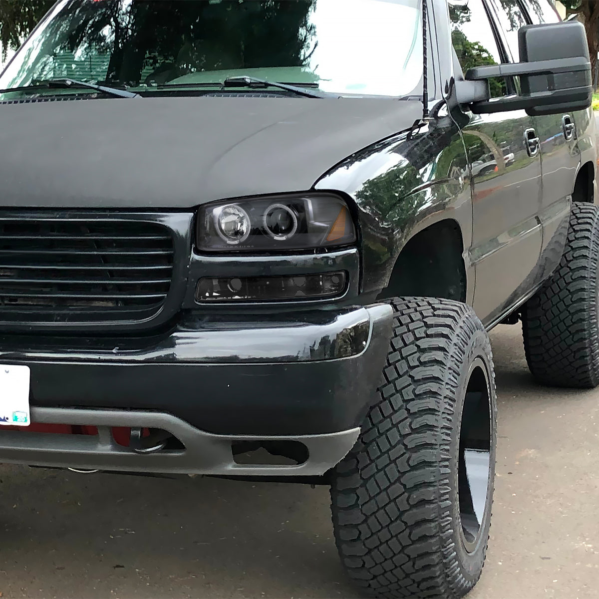 Ronnin - Fits 1999-2007 GMC Sierra Classic Yukon XL Bumper Lights Turn Signal Lamps Replacement Assembly Pair | Glossy Black