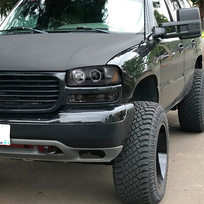 Ronnin - Fits 1999-2007 GMC Sierra Classic Yukon XL Bumper Lights Turn Signal Lamps Replacement Assembly Pair | Glossy Black