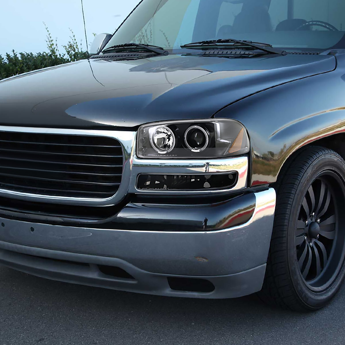 Ronnin - Fits 1999-2007 GMC Sierra Classic Yukon XL Bumper Lights Turn Signal Lamps Replacement Assembly Pair | Glossy Black