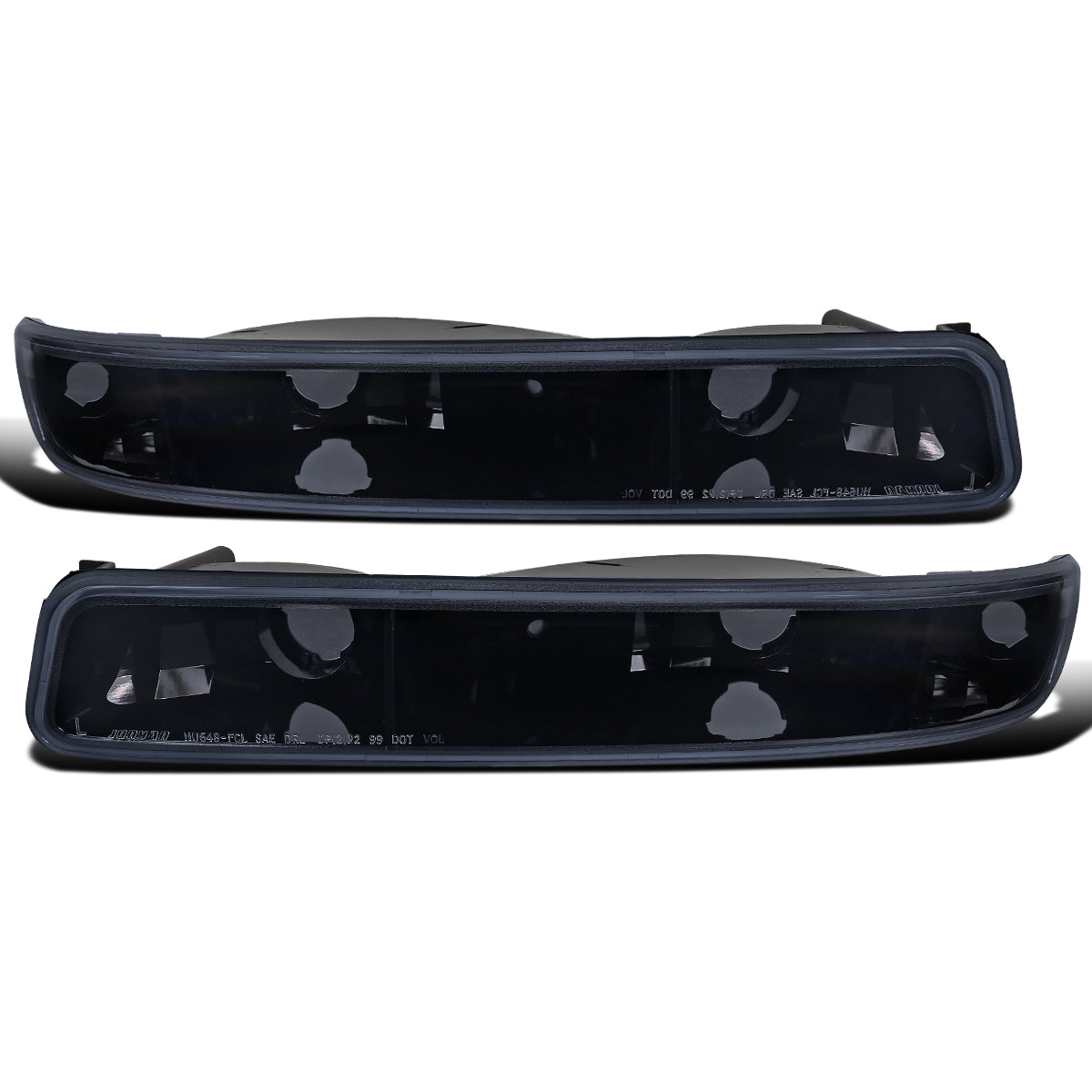 Ronnin - Fits 1999-2007 GMC Sierra Classic Yukon XL Bumper Lights Turn Signal Lamps Replacement Assembly Pair | Black Smoke
